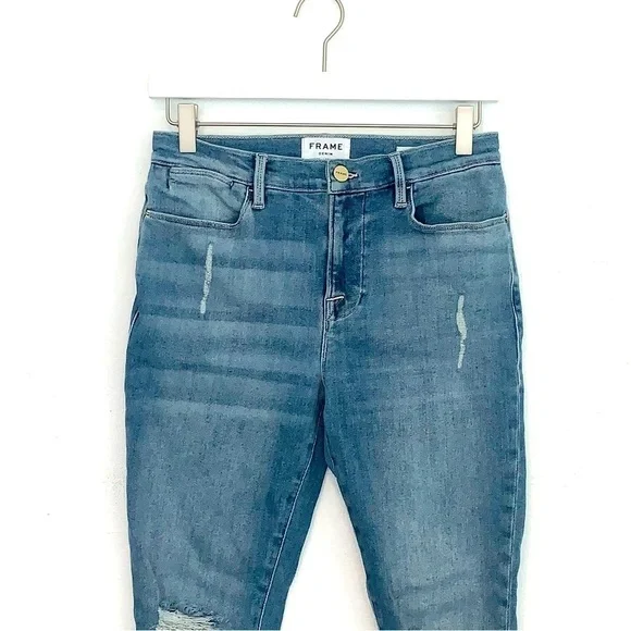 Frame Denim Le High Skinny Crop Chewed-hem Jeans in Paltrow Place size 28 - Picture 3 of 9